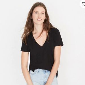 Madewell Black Whisper Cotton V-Neck Pocket Tee